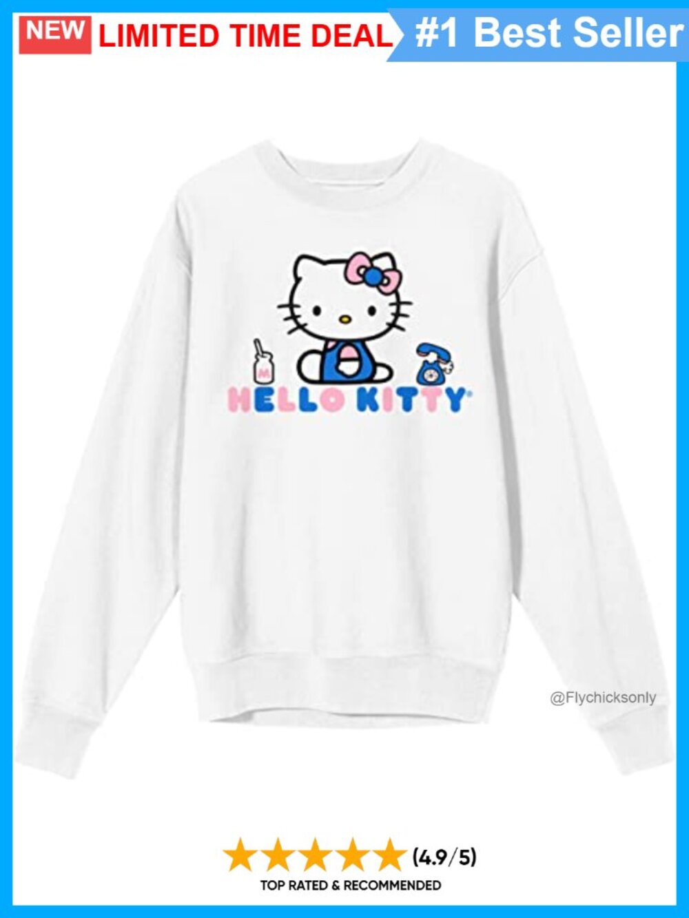 Hello Kitty Graphic Long Sleeve Crew Neck Fleece Tee Officially Licensed